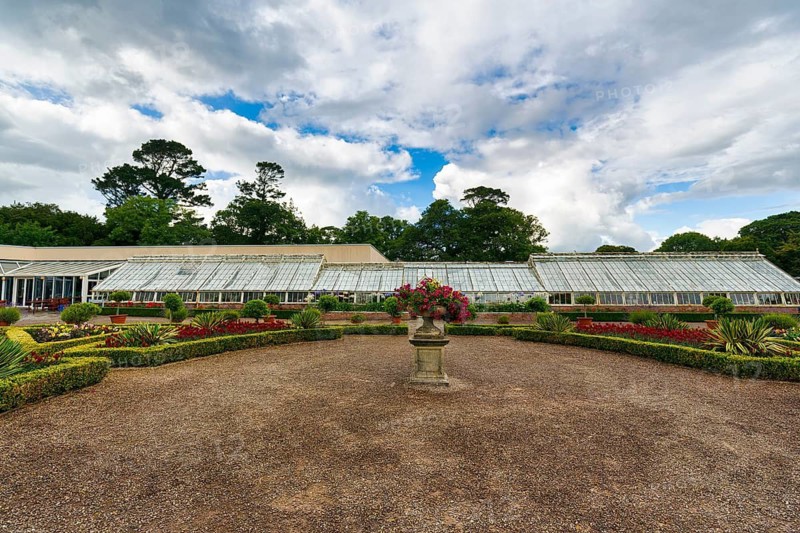 Gardens with restaurant, Muckross House & Gardens, Killarney National Park, Ring of Kerry scenic road, Iveragh Peninsula, County Kerry, Ireland