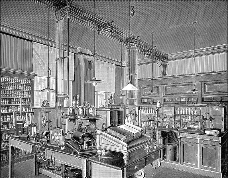 Historical illustration, 1899, laboratory for Electrochemistry, University, Munich, Bavaria, Germany, Elektrochemisches Labor der Technischen Hochschule in München, ca. 1899