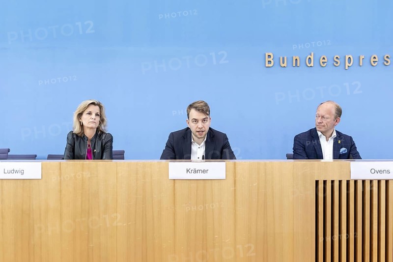 Daniela Ludwig, Member of the German Bundestag (CDU/CSU), Philip Krämer, Member of the German Bundestag (Bündnis 90/Die Grünen), Carsten Ovens, CEO, European Leadership Network (ELNET), recorded at a press conference to present the Israel Survey 2024, a comparative analysis of political positions of members of parliament from 29 European nations and the 16 German state parliaments on Middle East policy and Jewish life in Europe at the Haus der Bundespressekonferenz in Berlin, 27 June 2024
