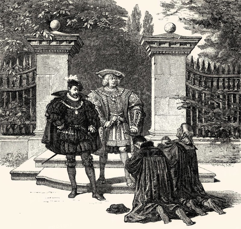 ACT III, SCENE I., a Garden at Augsburg, Emporer MAXIMILIAN, ADELBERT VON WEISLINGEN, two Merchants of Nuremberg, Scene from Götz von Berlichingen by Johann Wolfgang von Goethe