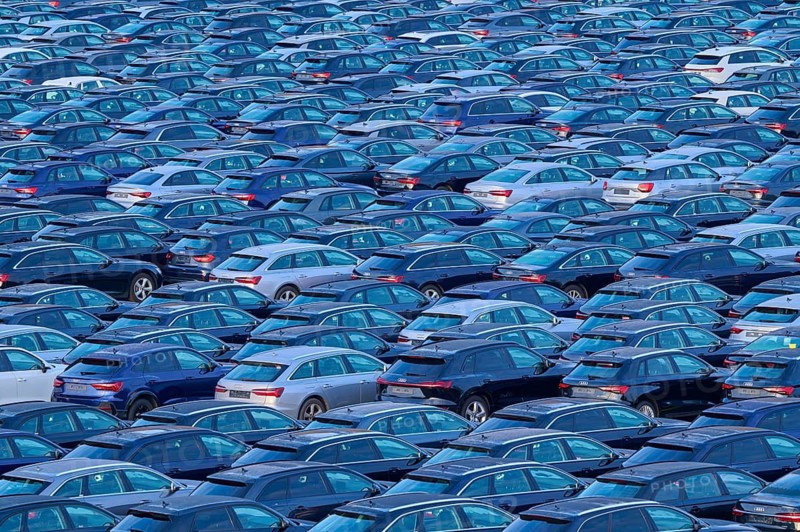 Large number of cars on assembly point, Brand Audi, Germany