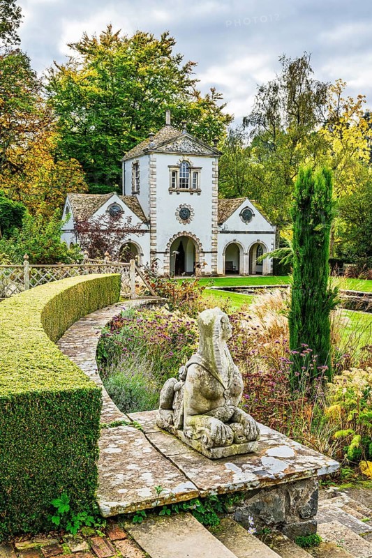 Autumn Colours over Bodnant House and Garden, Conwy River, Colwyn Bay, Conwy, Wales, UK