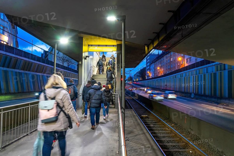 Underground station, Breslauer Straße U18, in the middle of the A40 motorway, Essen city centre, dark, loud, Essen North Rhine-Westphalia, Germany