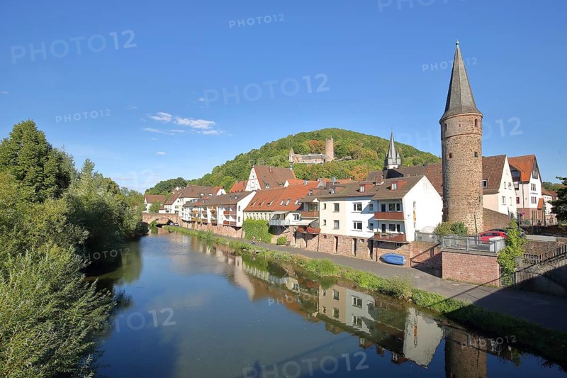 Franconian Saale with Hexenturm and Scherenburg Ruin, Gemünden, Main, Lower Franconia, Franconia, Bavaria, Germany
