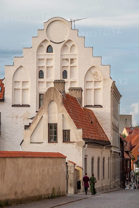Historic houses, street, Hanseatic city of Visby, UNESCO World Heritage Site, Gotland Island, Sweden