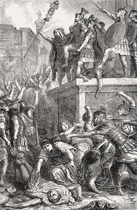Revolt against the Gordian emperors, the Praetorian camp attacked by a civilian crowd in 238, ancient Rome