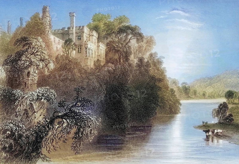 Lismore Castle, County Waterford, Ireland, from the Landscape and Antiquities of Ireland, 1841, digital reproduction of a historical model