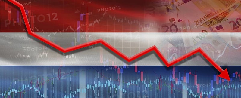 Netherlands financial crisis on economic graph. Financial fall of Netherlands on economy market