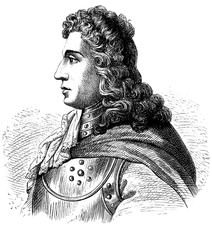 Historische Zeichnung, Portrait von Markgraf Ludwig Wilhelm von Baden-Baden, genannt der Türkenlouis, 1655 - 1707, Regent der Markgrafschaft Baden-Baden, Generalleutnant der kaiserlicher Truppen und ein Feldherr in den Türkenkriegen