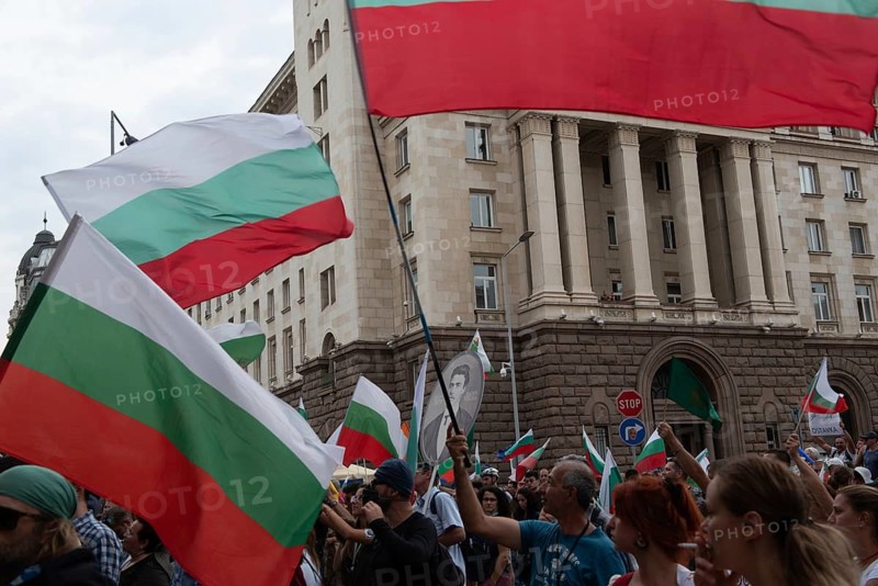 Sofia, Bulgaria. September 2nd 2020 Bulgarian anti-government protestors gather in front of police protected government buildings in the centre of Sofia the Bulgarian capital for the largest of 56 consecutive days of demonstrations