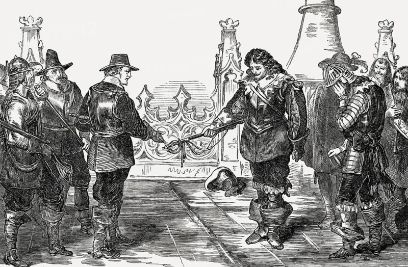 Surrender of Sir Robert Lumsden, English civil war, From British Battles on Land and Sea, by James Grant