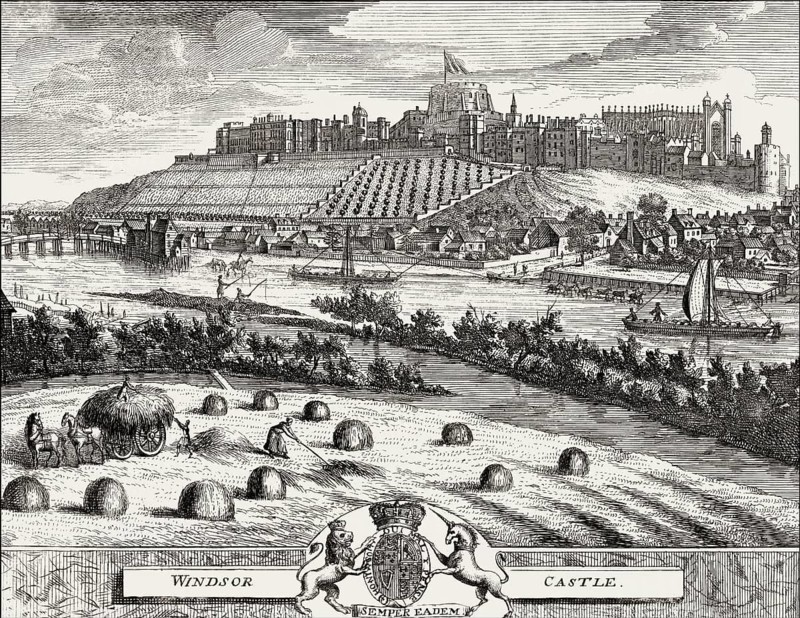 Windsor Castle, 1727, royal residence at Windsor, Berkshire, England, UK, after Pieter van der Aa