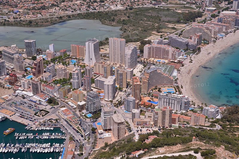 Calp from the rock Peñón de Ifach or Penyal d’Ifac, Costa Blanca, Calp, Costa Blanca, Alicante province, Spain
