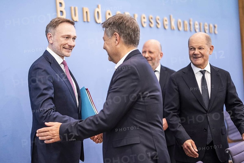 Federal Minister for Economic Affairs and Climate Protection Robert Habeck (Alliance 90/The Greens) at the press conference on the results of the budget negotiations with Federal Finance Minister Christian Lindner and Federal Chancellor Olaf Scholz in Berlin, 5 July 2024