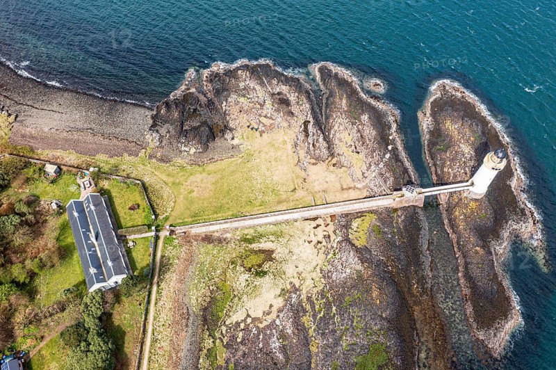 Aerial view of Tobermory lighthouse, Isle of Mull, Scotland, UK