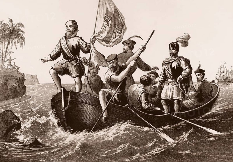 Christopher Columbus landing at San Salvador Island on 12 October 1492, later called Watling Island, digitally optimized