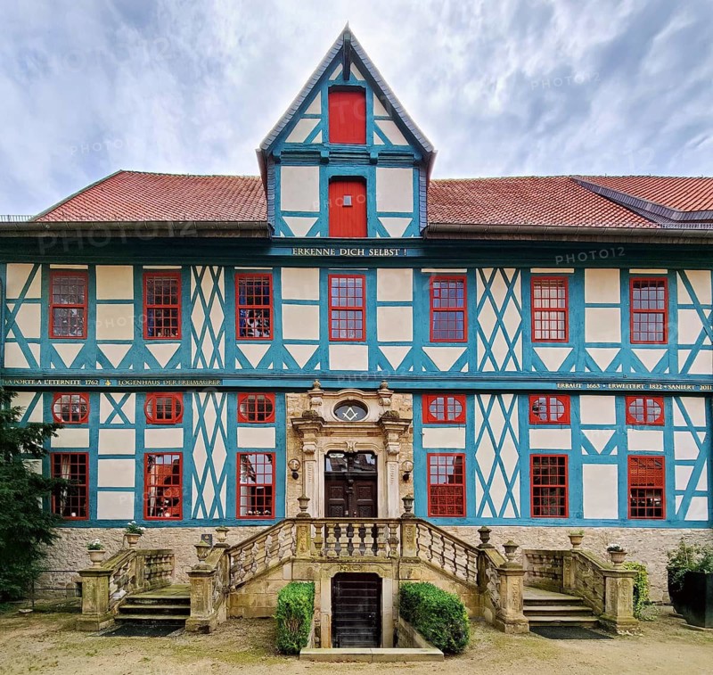 The Lodge House of the Hildesheim Freemasons Gate to the Temple of Light in the former Cathedral Provostry, Lower Saxony, Germany
