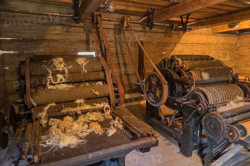 Machine for wool processing. Open-air museum in Roznov pod Radhostem, displaying buildings and traditions of the Wallach area