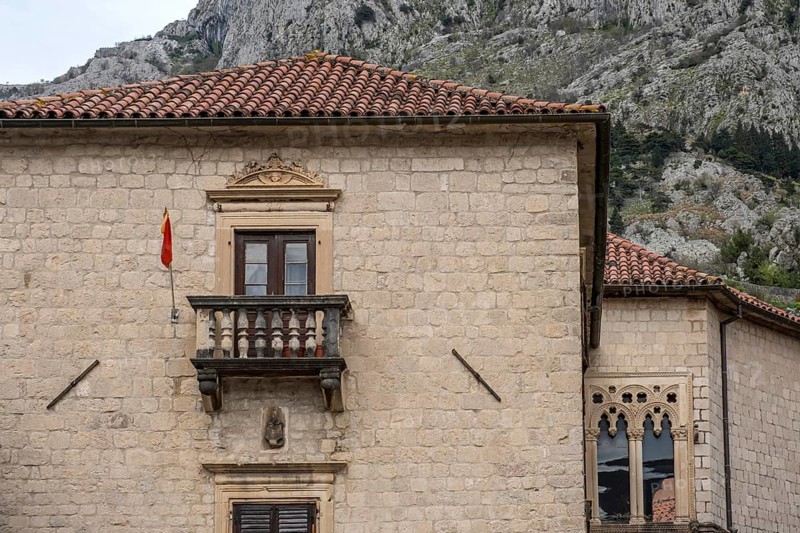 House facades of historic houses, Old Town, Unesco World Heritage Site, Kotor, Montenegro, Balkans