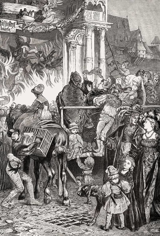A medieval mystery play, Germany, Europe, 16th century