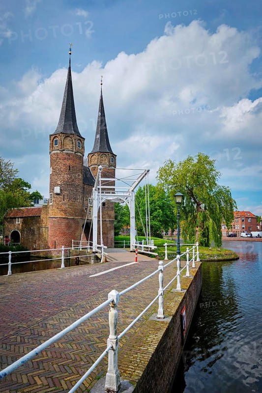 Oostport (Eastern Gate) of Delft in the day. Delft, Netherlands