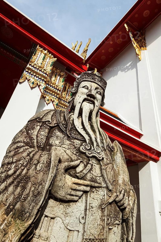 Wat Pho Chinese stone guardian, Bangkok, Thailand