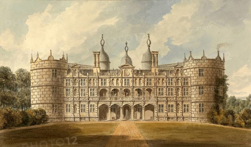 West Front of Longford Castle, Wiltshire, Seat of the Earl of Radnor, England, digitally restored reproduction of a 19th-century original by John Buckler, Record date not stated, West Front of Longford Castle, the Seat of the Earl of Radnor, digitally restored reproduction of a 19th-century original, Record date not stated