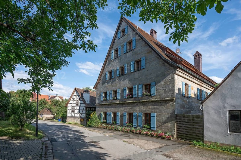 Historic Franconian sandstone house, Ödenberg, Middle Franconia, Bavaria, Germany