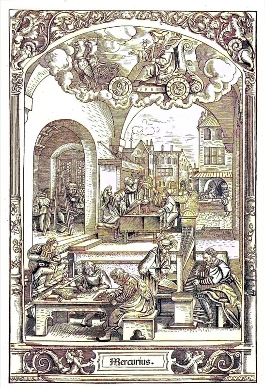 German town life around 1550, view of the workrooms, digital reproduction of an original 19th century model, original date unknown