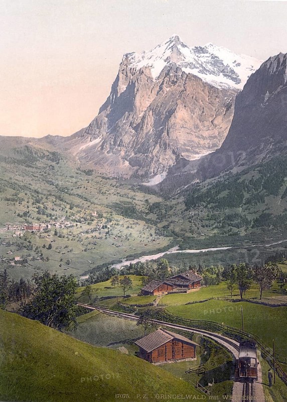 Grindelwald und Wetterhorn, Bernese Oberland, Switzerland, Historic, digitally restored reproduction from a 19th century original, Record date not stated, Grindelwald and Mount Wetterhorn, Bernese Oberland, Switzerland, Historic, digitally restored reproduction from a 19th century original, Record date not stated