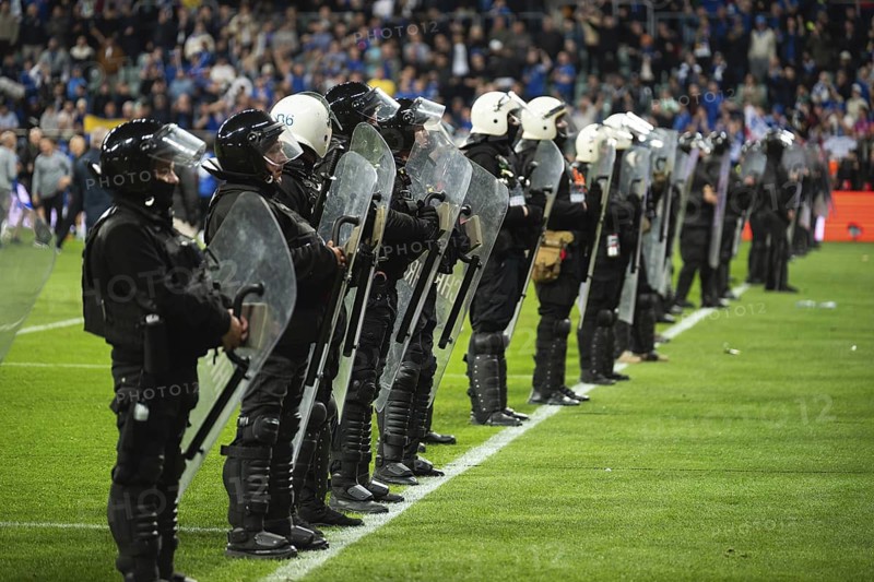 WROCLAW, POLAND - MAY 28, 2025: UEFA Conference League Final Football match Real Betis - Chelsea 1:4. Security on the pitch after the game