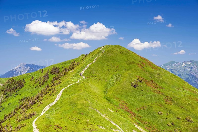 Panoramic hiking trail from Fellhorn, 2038m, to Soellereck, 1706m, Allgäu Alps, Bavaria, Germany