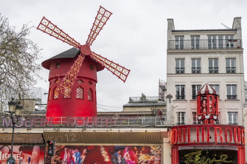 Variety theatre Moulin Rouge at night, Montmartre, Paris, France