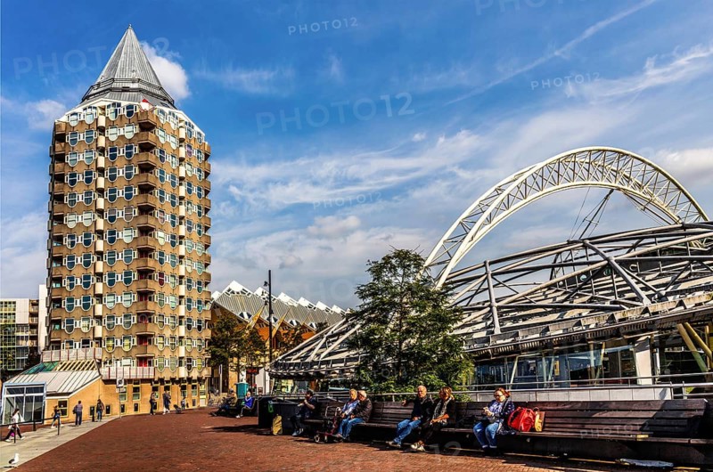 Blaaktoren, also known as pencil, is a distinctive residential complex known for its unusual architecture, part of a larger architectural project that also includes the famous cube residences. Architect Piet Blom, Rotterdam, Netherlands