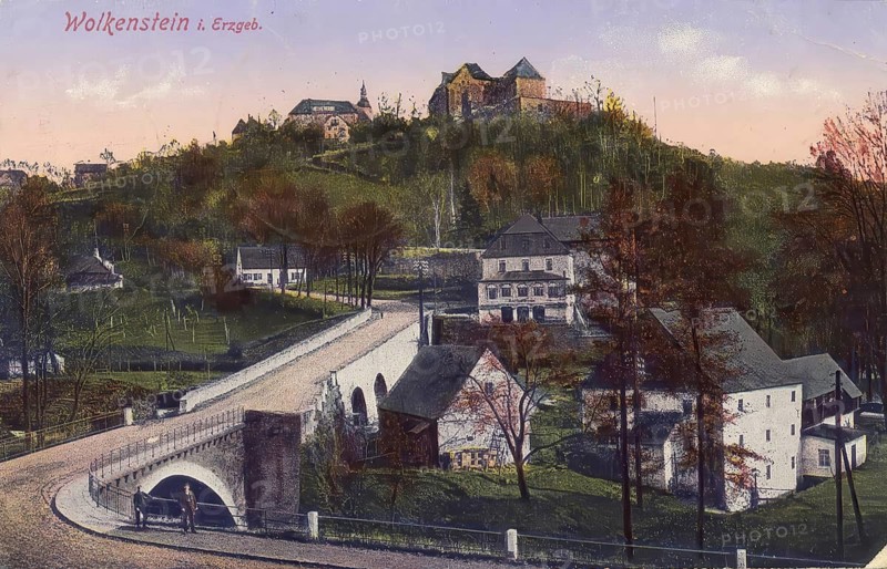 Historical postcard, picture postcard, Wolkenstein in the Erzgebirge, Saxony, Germany, digitally enhanced reproduction of an original from around 1900, picture postcard