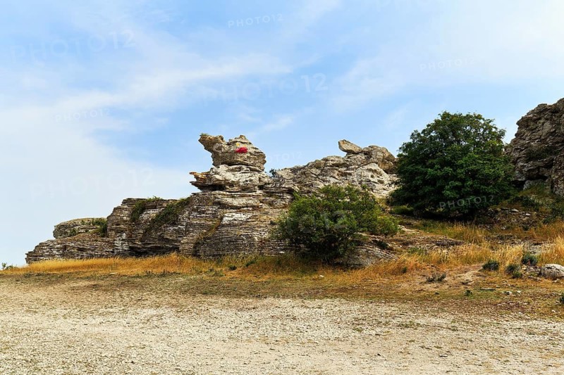 Cliff made of reef limestone, coastline, distinctive rock formation, Raukar, limestone column, Hoburgsgubben, Hoburgen, south of the island of Gotland, Baltic Sea, Sweden