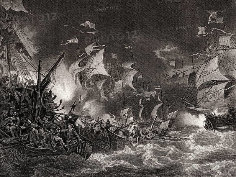 Sir Francis Drake attacking the Spanish Armada, 1588