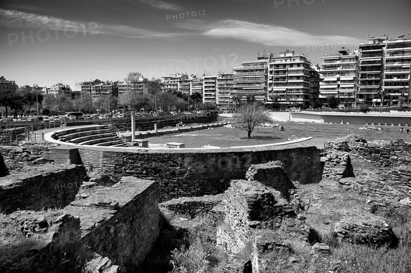 Forum Romanum, Roman Forum, Roman Agora, archaeological site, black and white, Thessaloniki, Macedonia, Greece