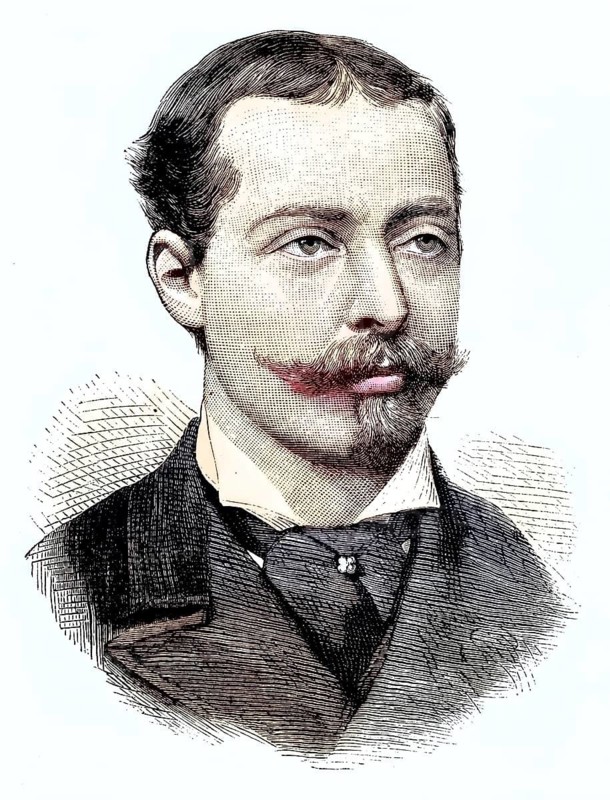 Prince Leopold, Duke of Albany, Portrait, coloured wood engraving, Reproduction from a model from ca 1888, Historical, Portrait of an elegant young man with beard and formal clothes