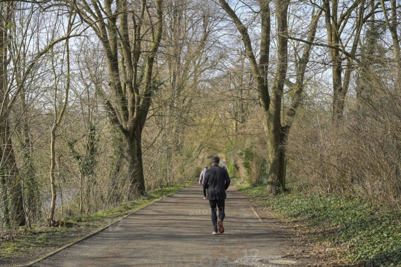 Jogger, riverside path along the Teltow Canal, Lichterfelde, Hindenburgdamm, Lichterfelde, Berlin, Germany