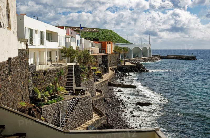 Promenade on the Atlantic Ocean beach, municipality of Santa Cruz, Madeira, Portugal