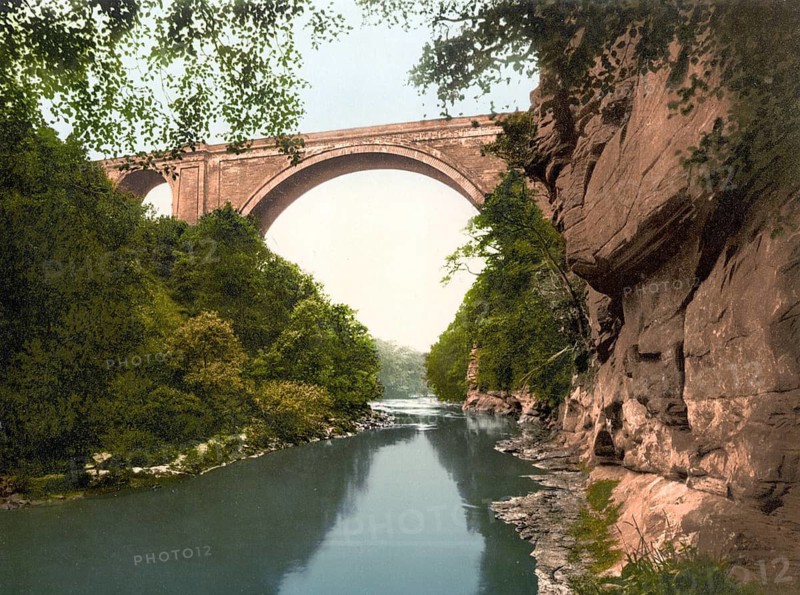 Ballochmyle Viaduct is a railway bridge between the Scottish villages of Mauchline and Catrine in the council area of East Ayrshire, Scotland, Historic, digitally restored reproduction from a 19th century original, Record date not stated