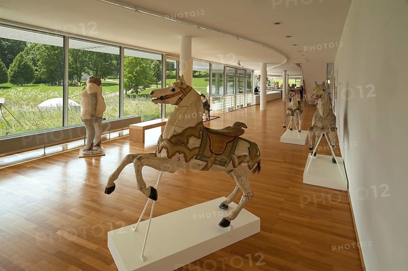 Exhibition space with carousel horses, around 1900, Buchheim Museum, Bernried am Starnberger See, Upper Bavaria, Bavaria, Germany