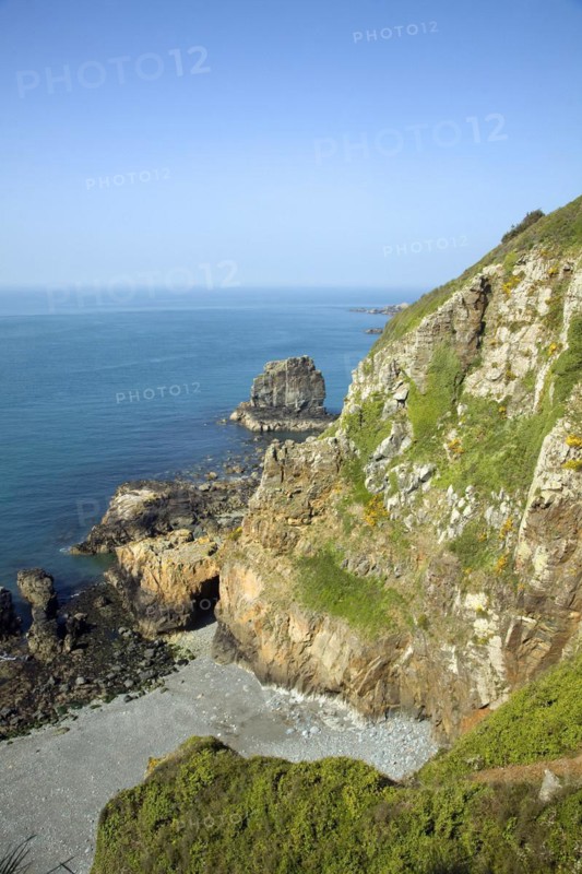 Les Autelets stacks and dramatic coastal scenery west coast of Sark Island, Channel Islands, Great Brit