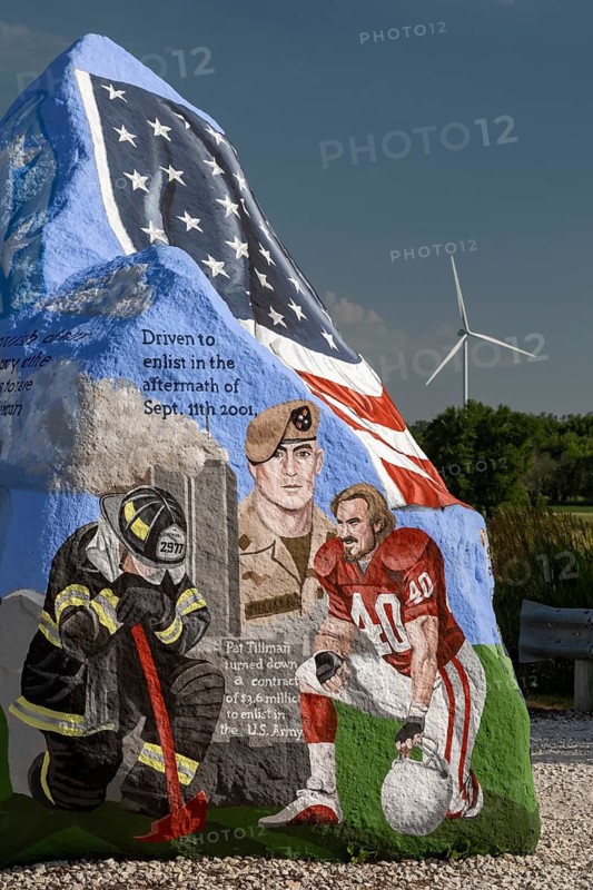 Menlo, Iowa, The Freedom Rock, painted by Ray Bubba Sorensen II to honor American military veterans. The artist is a Republican member of the Iowa House of Representatives