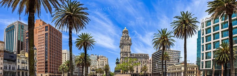 Uruguay, Montevideo Independence Square in historic city center, a famous tourism attraction.