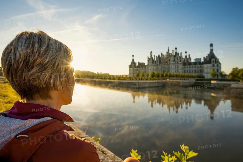 Chambord Castle, north façade, at sunrise, UNESCO World Heritage Site, Loire, Department Loire et Cher, Centre Region, France