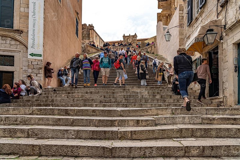 Tourists on the Jesuit Staircase in Dubrovnik, Croatia