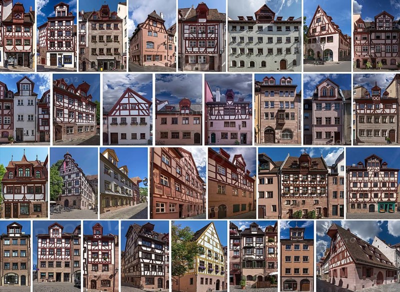 Compilation of all 31 totally renovated old town houses of the Nuremberg Old Town Friends, Nuremberg, Middle Franconia, Bavaria, Germany