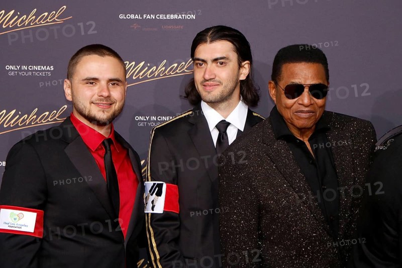 Bigi Jackson (aka Blanket Jackson, Prince Michael Joseph Jackson, II), Prince Michael Jackson and Jackie Jackson at the world premiere of the film Michael at Uber Platz in Berlin on 10 April 2026
